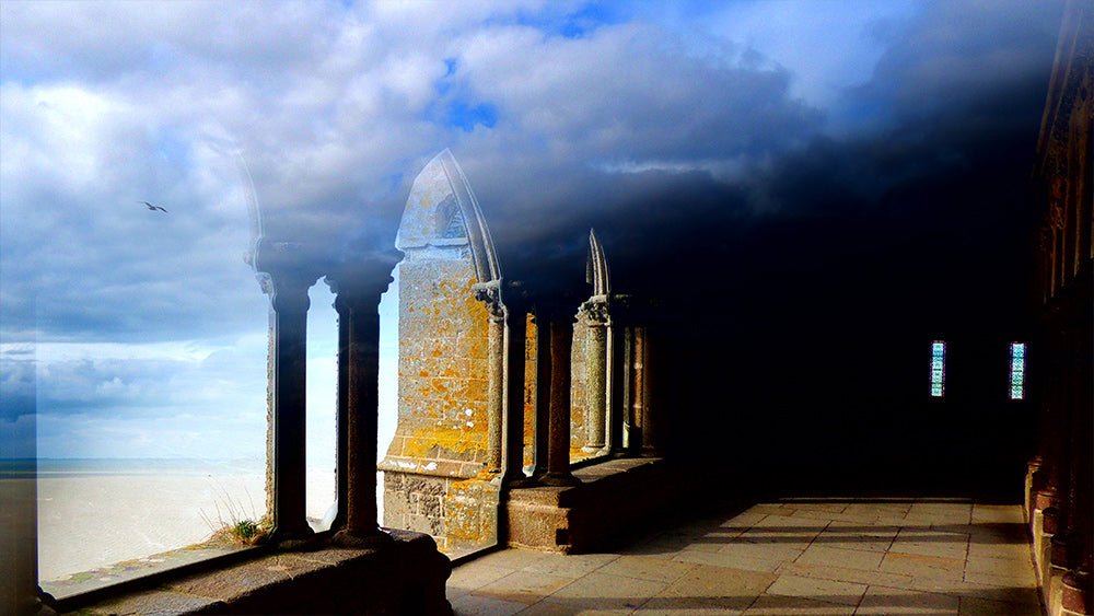 Cloitre de Pierre - tableau Abbaye du Mont Saint-Michel - souvenir Bretagne - Normandie