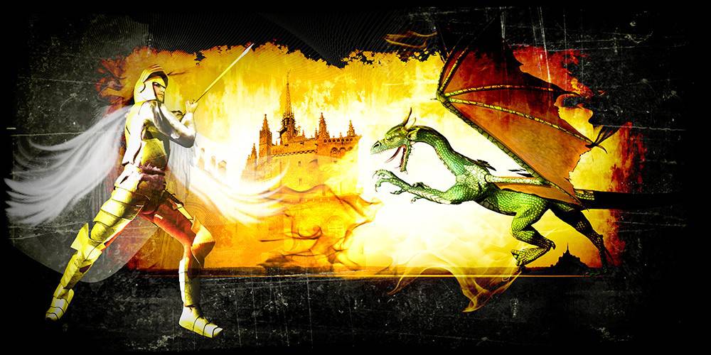 Saint-Michel repoussant le dragon - tableau souvenir du Mont Saint-Michel