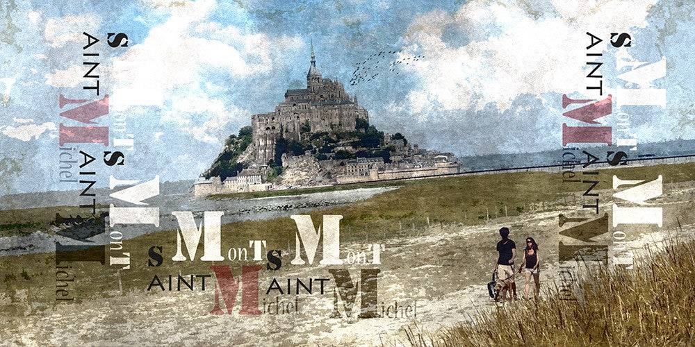 Tableau moderne du Mont Saint-Michel entre Bretagne et Normandie aquarelle