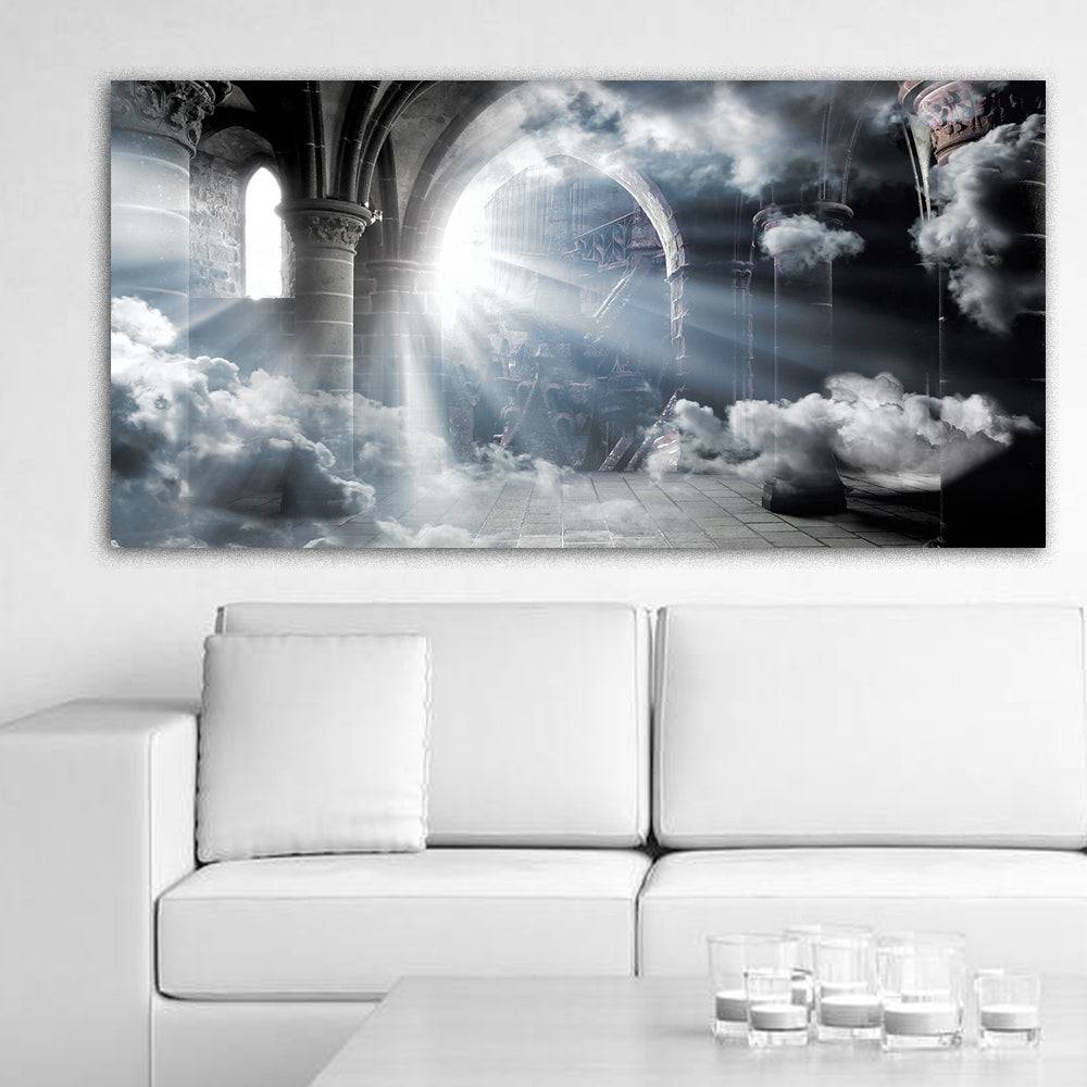 Tableau photo de l' abbaye du Mont Saint-Michel - montage photo surréaliste imprimé sur tableau pour la décoration