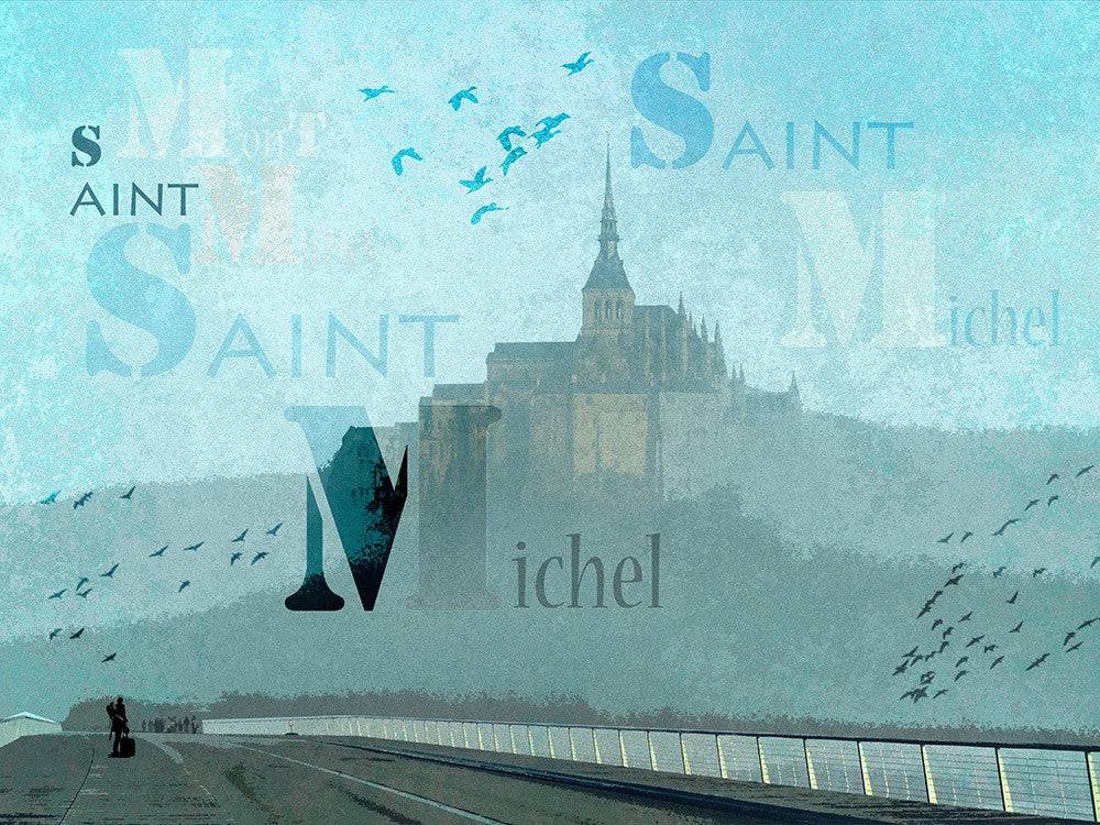 Dans la brume - tableau moderne pour la décoration d'intérieur - le mont saint-michel entre Bretagne et Normandie